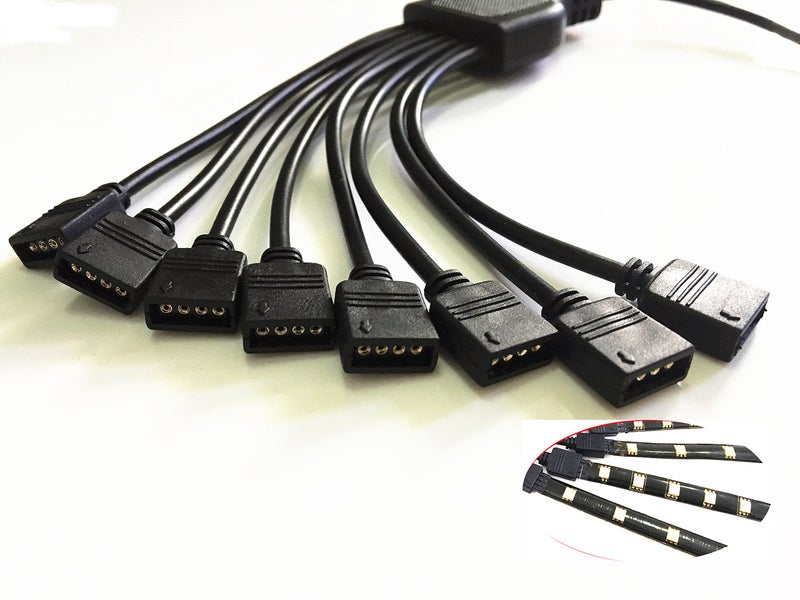 HUALAND 4 Pins black rgb LED Splitter Cable LED Strip Connector 8 Way Splitter Y Splitter for One to Eight RGB 5050 3528 LED Light Strips with,1m rgb wireï¼Œ10x male to male 4pin plugs - Image 5